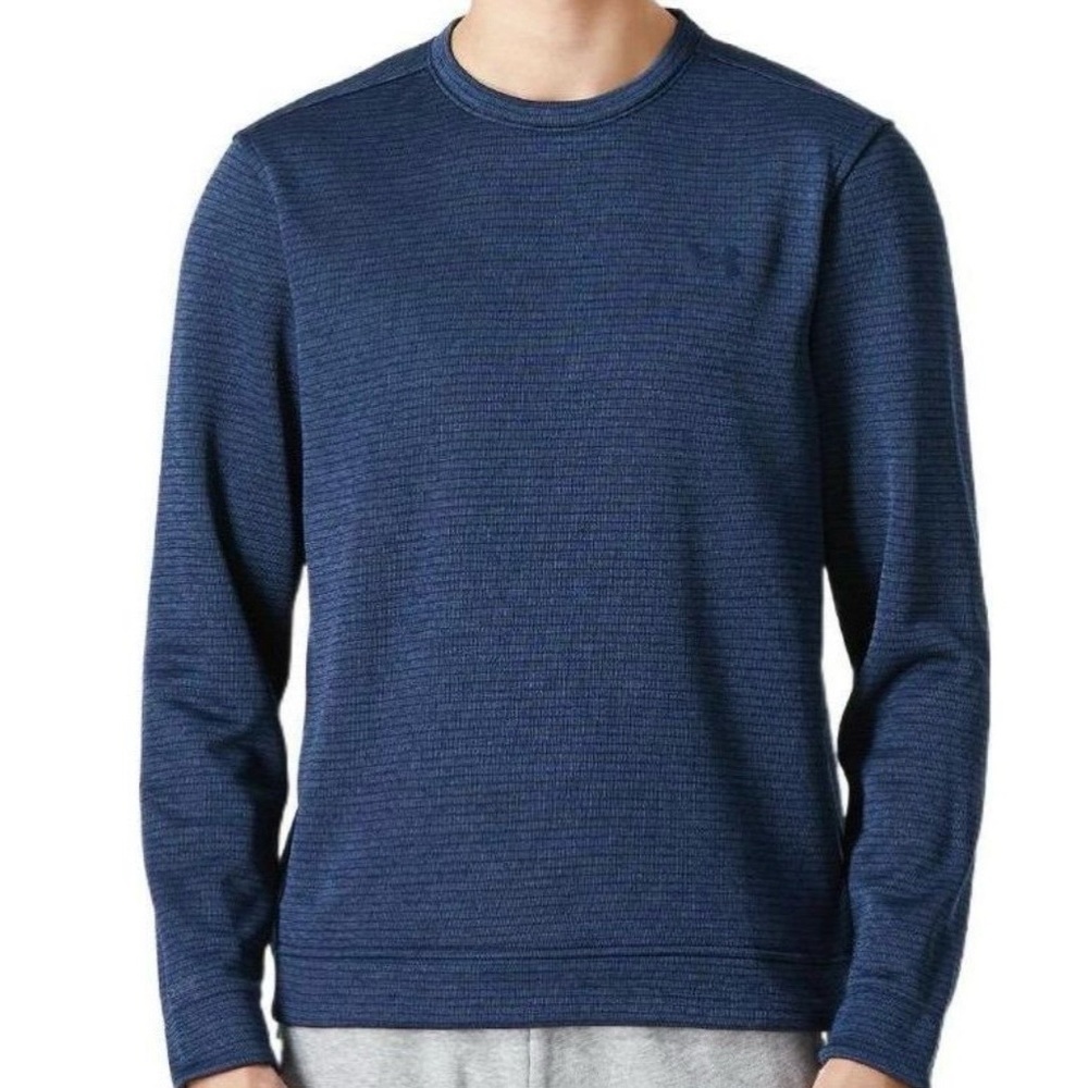 Under Armour Storm SweaterFleece Crew Golf Pullover Navy Blue Stripes Medium